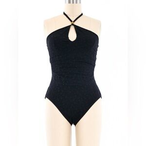 NEW NWT oscar de la renta one piece swimsuit 2002 black 12 floral embroidered